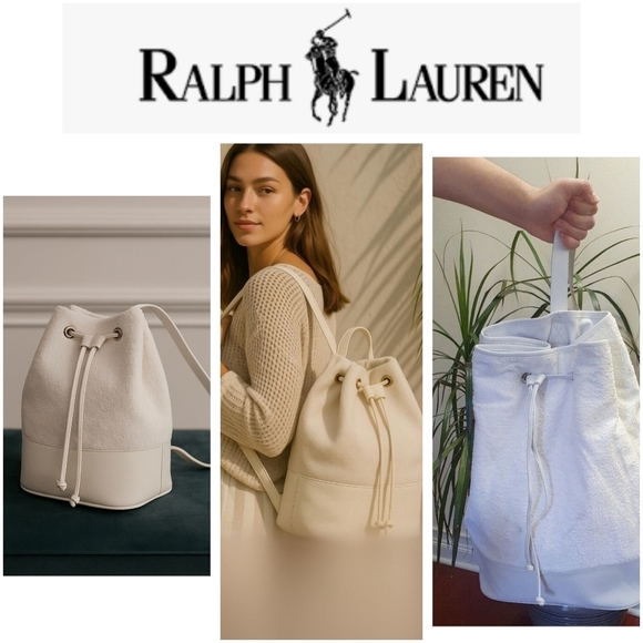 Ralph Lauren One Shoulder Backpack white leather and cotoCasual Unisex Pre-owned - Picture 1 of 14